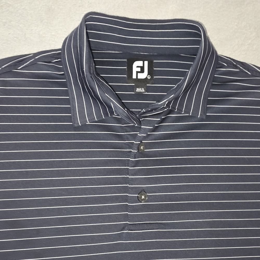 Footjoy Shirt Mens Large Navy Striped Polo Short Sleeve Golf Casual Stretch FJ